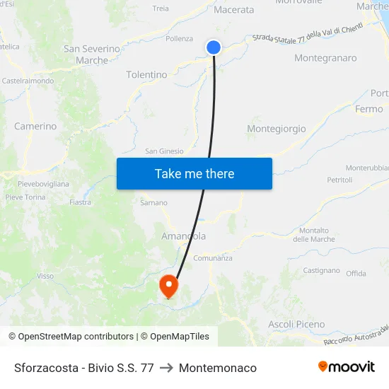 Sforzacosta - Bivio S.S. 77 to Montemonaco map