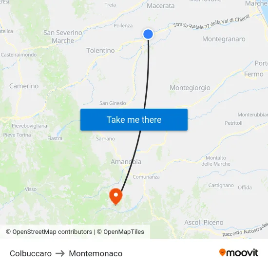 Colbuccaro to Montemonaco map