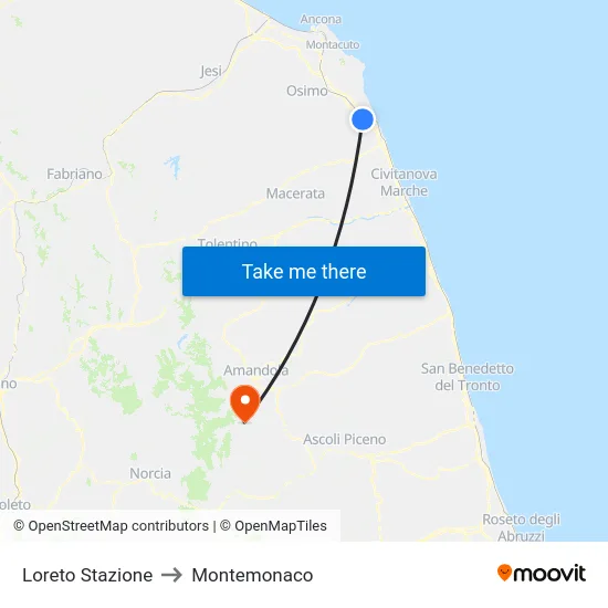 Loreto Stazione to Montemonaco map