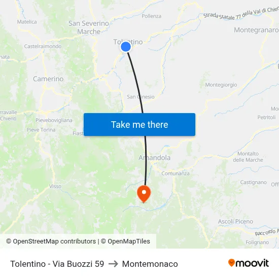 Tolentino - Via Buozzi 59 to Montemonaco map