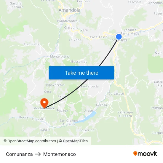 Comunanza to Montemonaco map