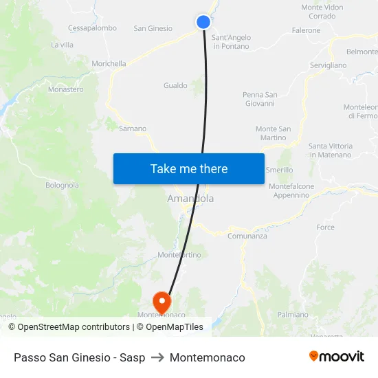 Passo San Ginesio - Sasp to Montemonaco map