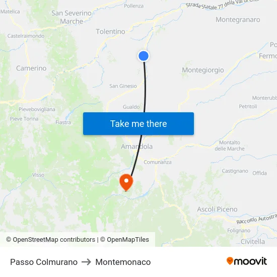 Passo Colmurano to Montemonaco map