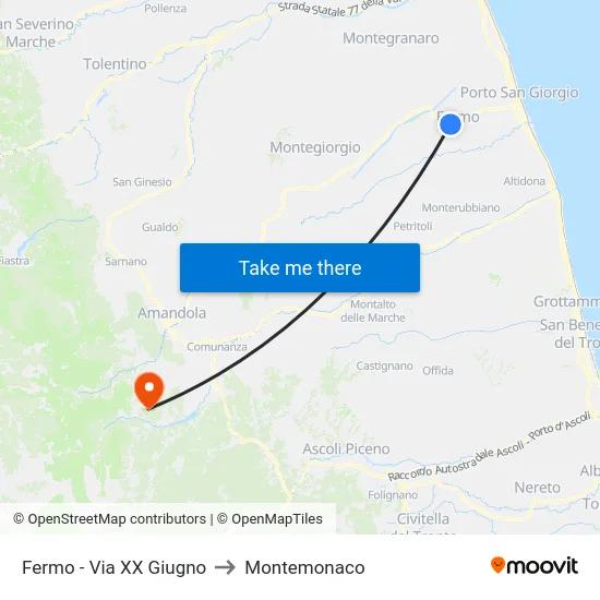 Fermo - Via XX Giugno to Montemonaco map