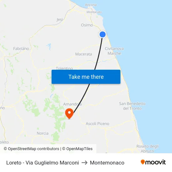 Loreto - Via Guglielmo Marconi to Montemonaco map