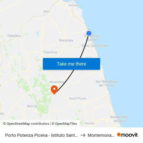 Porto Potenza Picena - Santo Institute to Montemonaco map
