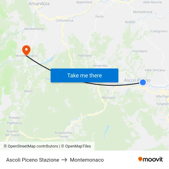 Ascoli Piceno Stazione to Montemonaco map