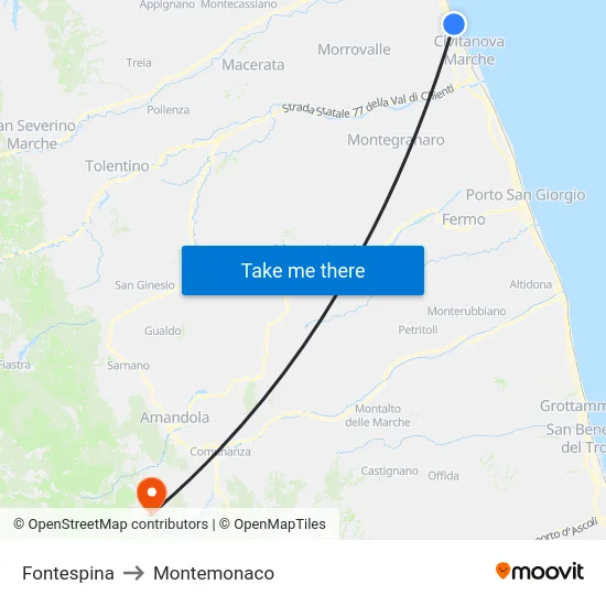 Fontespina to Montemonaco map
