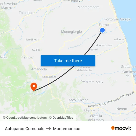 Autoparco Comunale to Montemonaco map