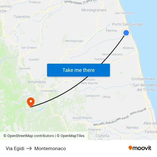 Via Egidi to Montemonaco map