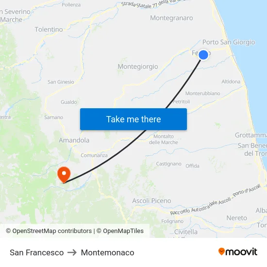 San Francesco to Montemonaco map