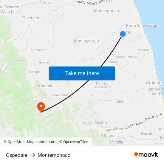 Ospedale to Montemonaco map