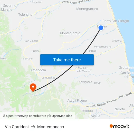 Via Corridoni to Montemonaco map