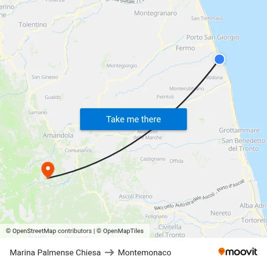 Marina Palmense Church to Montemonaco map