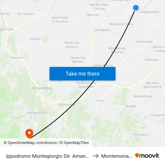 Montegiorgio Racetrack Towards Amandola to Montemonaco map