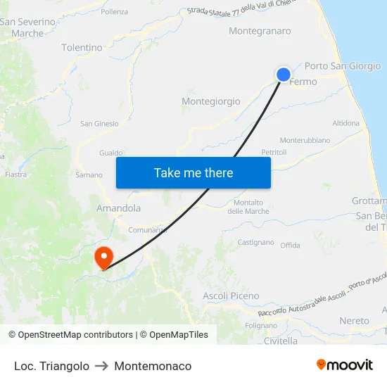 Loc. Triangolo to Montemonaco map