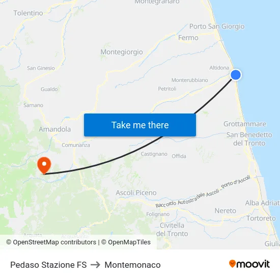 Pedaso Stazione FS to Montemonaco map