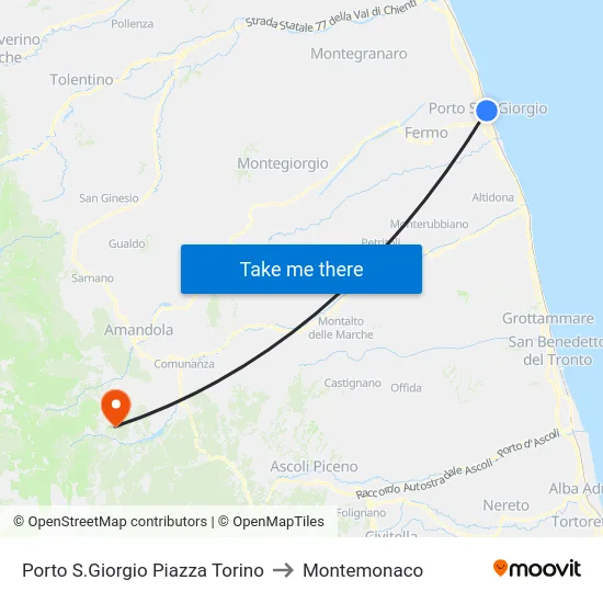 Porto S.Giorgio Piazza Torino to Montemonaco map