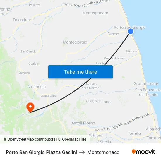 Porto San Giorgio Gaslini Square to Montemonaco map
