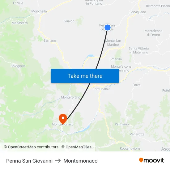 Penna San Giovanni to Montemonaco map