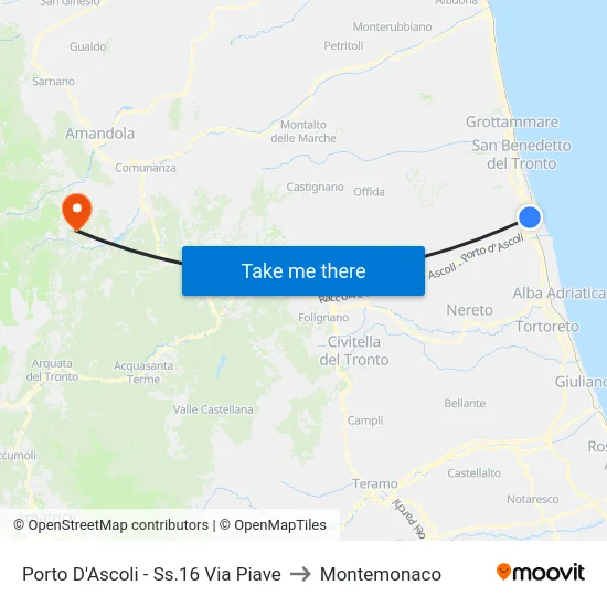 Porto D'Ascoli - Ss.16 Via Piave to Montemonaco map