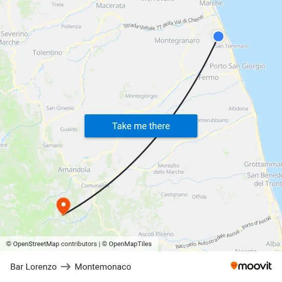 Lorenzo Bar to Montemonaco map
