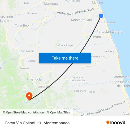 Corva Via Collodi to Montemonaco map