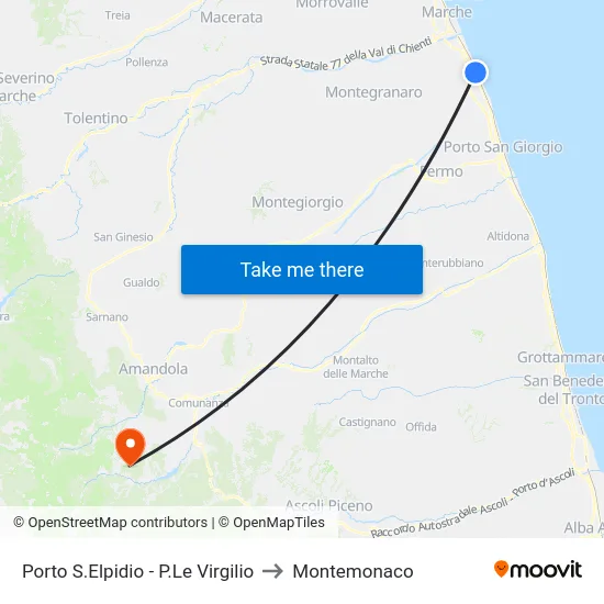 Porto S.Elpidio - P.Le Virgilio to Montemonaco map