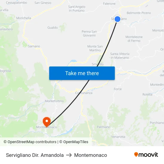 Servigliano Dir. Amandola to Montemonaco map