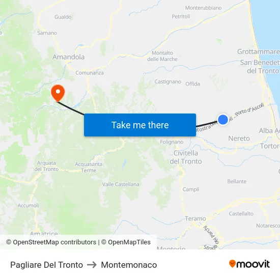 Pagliare Del Tronto to Montemonaco map