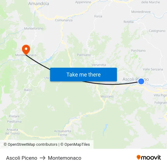 Ascoli Piceno to Montemonaco map
