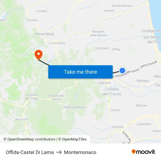 Offida-Castel Di Lama to Montemonaco map