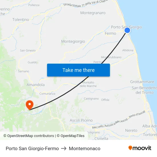 Porto San Giorgio-Fermo to Montemonaco map