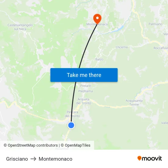 Grisciano to Montemonaco map