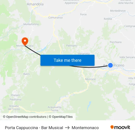 Porta Cappuccina - Bar Musical to Montemonaco map