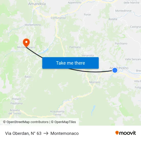 Via Oberdan, No. 63 to Montemonaco map
