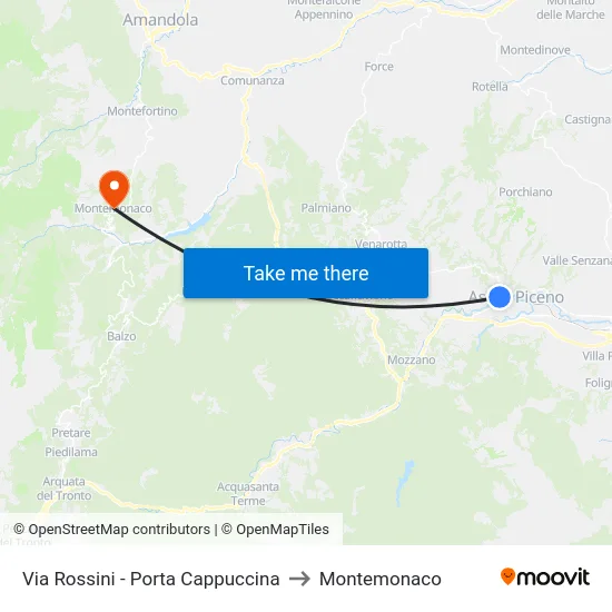 Via Rossini - Porta Cappuccina to Montemonaco map