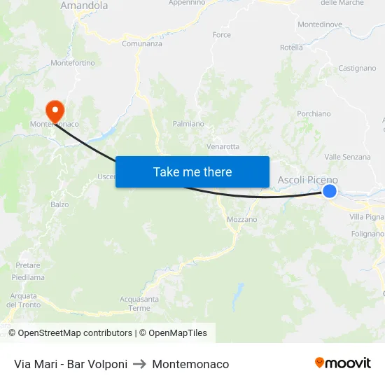 Via Mari - Bar Volponi to Montemonaco map