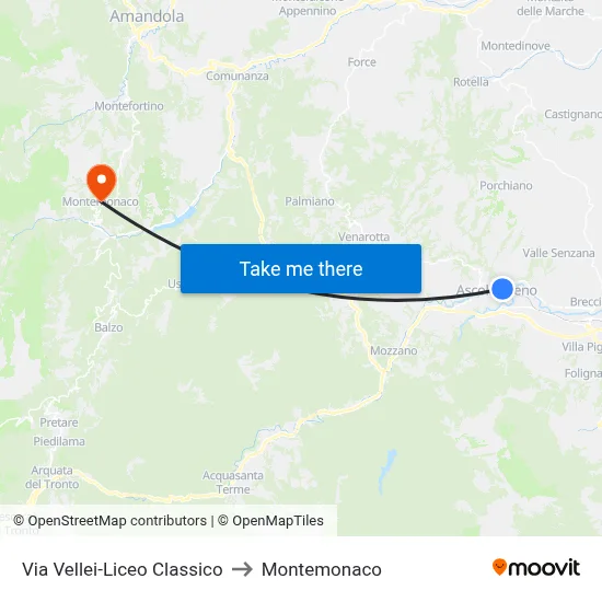 Vellei Street-Classical High School to Montemonaco map