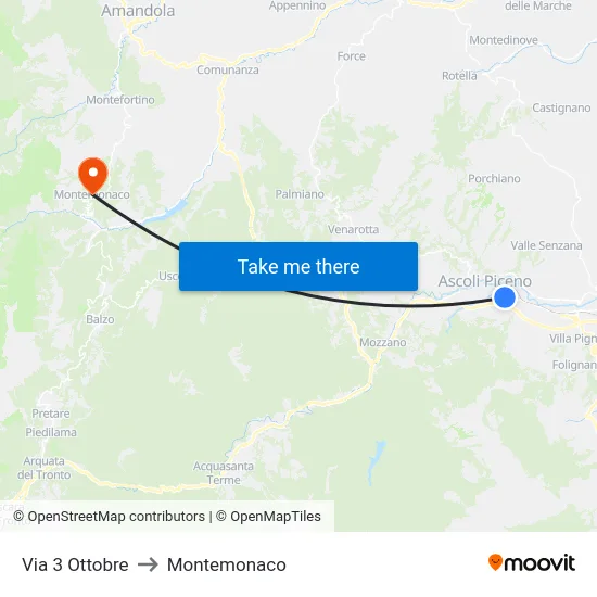 Via 3 Ottobre to Montemonaco map