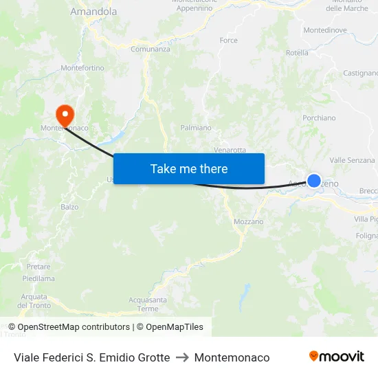 Federici Avenue S. Emidio Caves to Montemonaco map