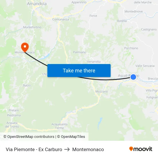 Via Piemonte - Ex Carburo to Montemonaco map