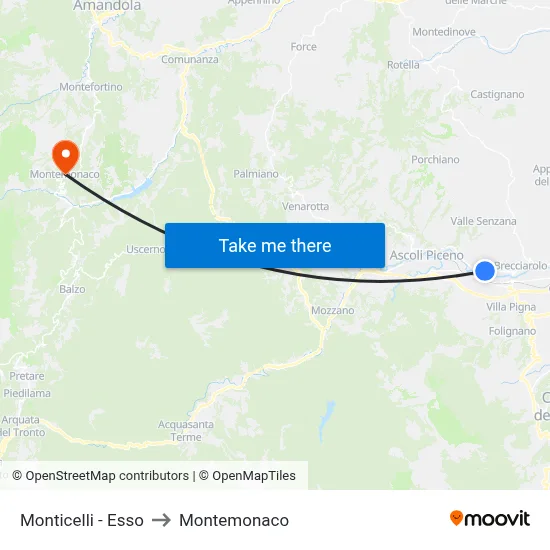 Monticelli - Esso to Montemonaco map