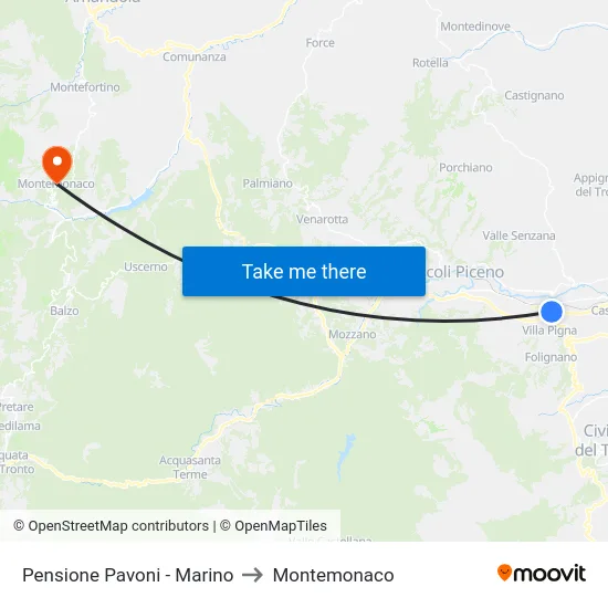 Pensione Pavoni - Marino to Montemonaco map