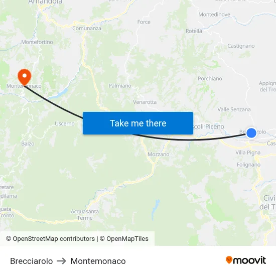 Brecciarolo to Montemonaco map