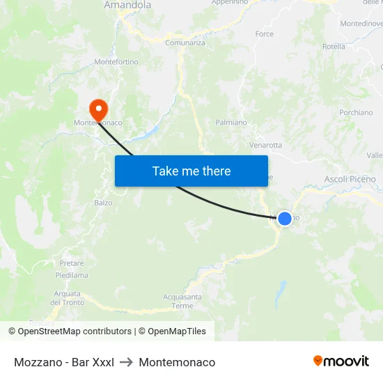 Mozzano - XXXL Bar to Montemonaco map