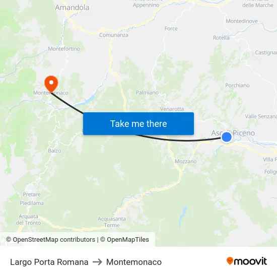 Largo Porta Romana to Montemonaco map