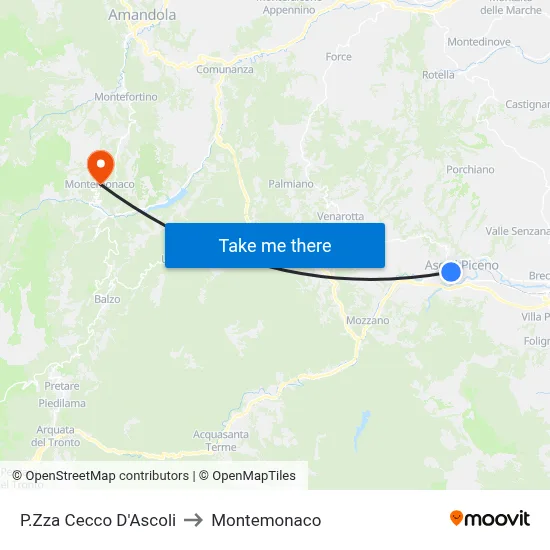 Cecco D'Ascoli Square to Montemonaco map