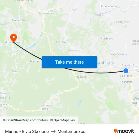 Marino - Station Junction to Montemonaco map