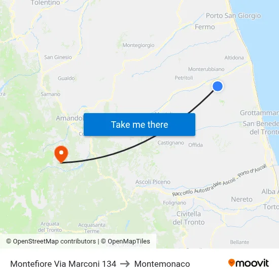 Montefiore Via Marconi 134 to Montemonaco map